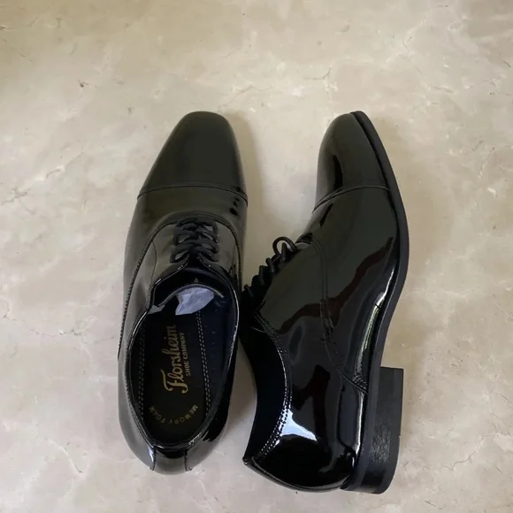 Florsheim Dress Shoes Tux Cap Toe Oxford Black Patent Leather NEW 7 3E X-Wide - Picture 7 of 7